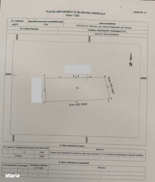 Teren intravilan în Mitocași 67500 euro