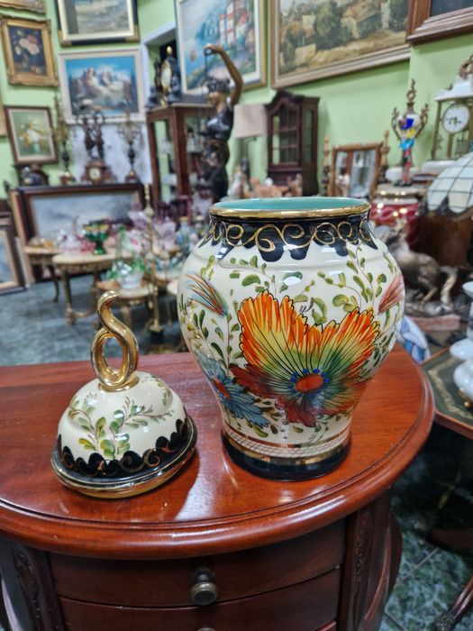 Страхотна антикварна белгийска порцеланова купа буркан H. BEQUET
