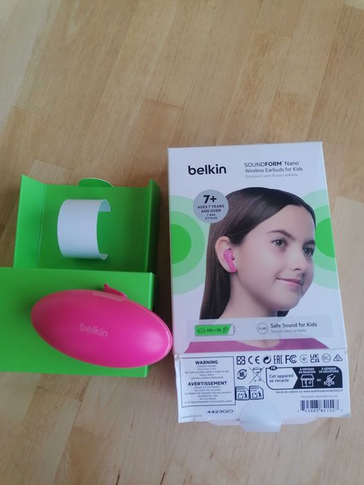 Căști wireless Belkin SoundForm Nano pentru copii fete – Microfon Bluetooth 5.0 Roz 5 ore de redare + 19 ore de incarcare in carcasa