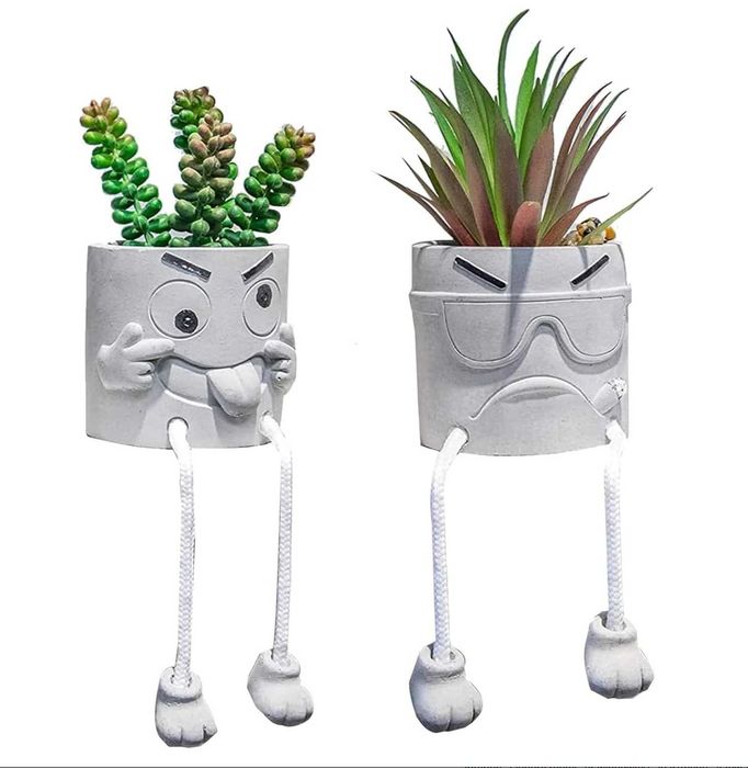 Plante artificiale, set de plante suculente cu picioare suspendate, ghivece din ciment, decor pentru apartament