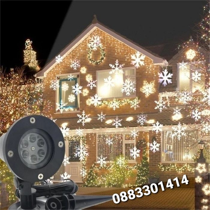 Коледен Прожектор Лазерен Фенер Снежинки Водоустойчив