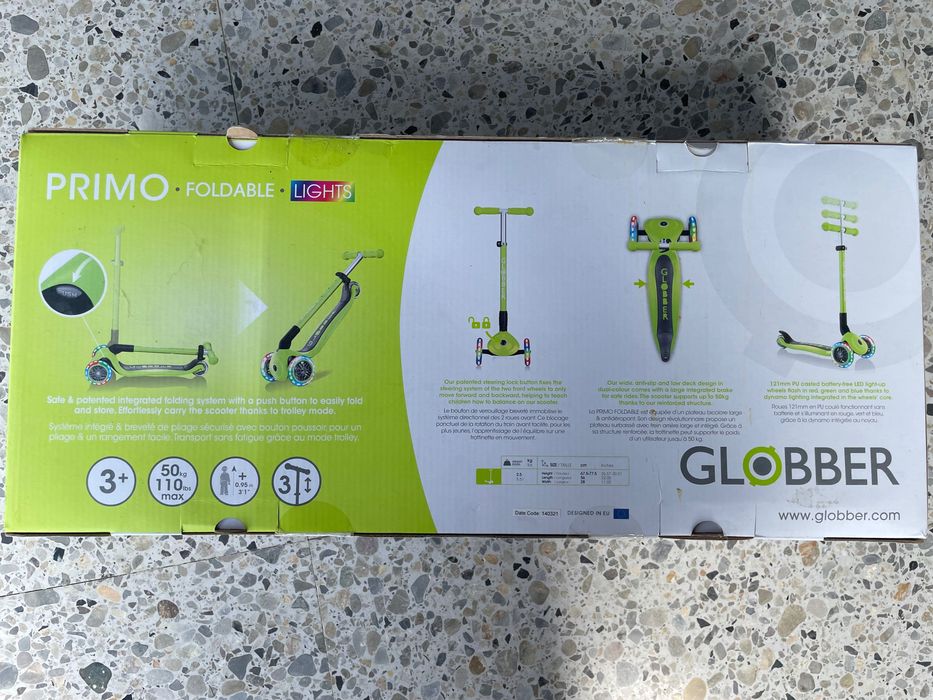 Сгъваема тротинетка Globber - Primo Foldable Lights - Зелена