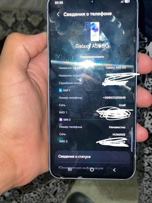 Samsung a 55 5 G holat idiyal hotirasi 128 taliy karopka dakument bor