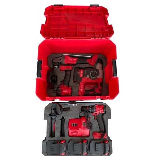 Комплект 4 в 1 от голям акумулаторен перфоратор/кртач,ъглошлайф 125 мм