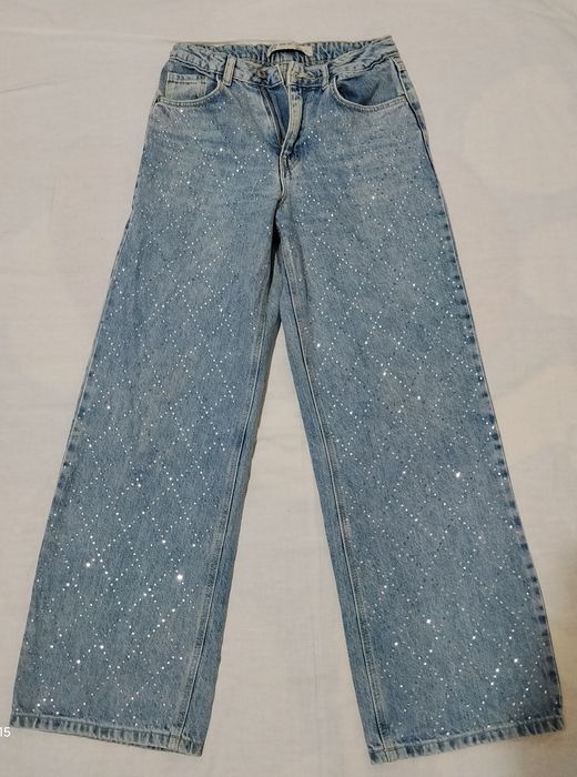 Blugi crac larg cu strasuri xxs(32)