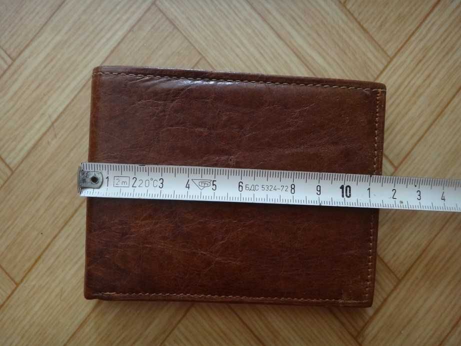 Нов кафяв мъжки кожен портфейл, портмоне от естествена кожа