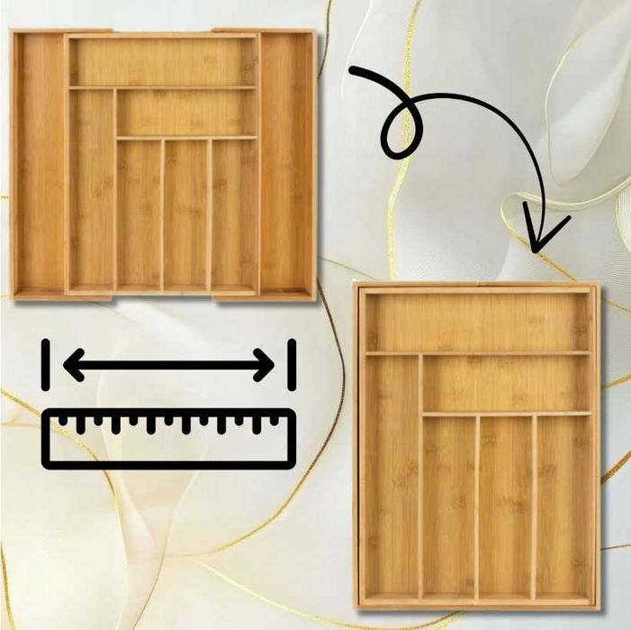 Кухненски бамбуков органайзер за прибори за чекмедже, разтегателен