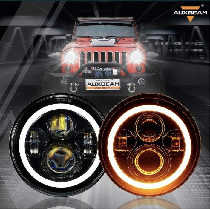 LED Фарове 200W 7 Инч Фарове за Лада Нива Jeep Wrangler Cheroke KJ