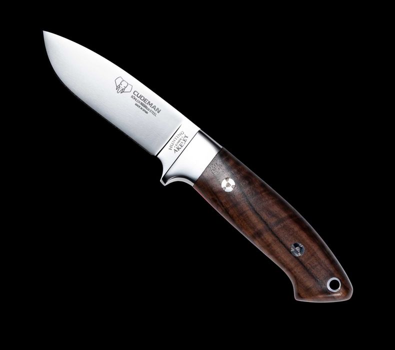 Cutit vanatoare Cudeman Akeley, maner lemn de nuc, lama otel Bohler N690Co, teaca piele