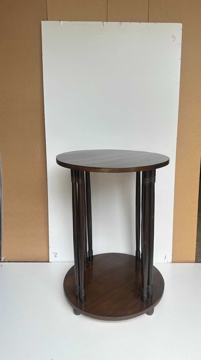 Masuta Vintage din Lemn Masiv Stil ArtDeco; Masuta de cafea cu blat rotund; Suport; Consola
