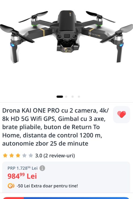 Drona KAI ONE PRO cu 2 camera, 4k/8k HD 5G Wifi GPS, Gimbal cu 3 axe