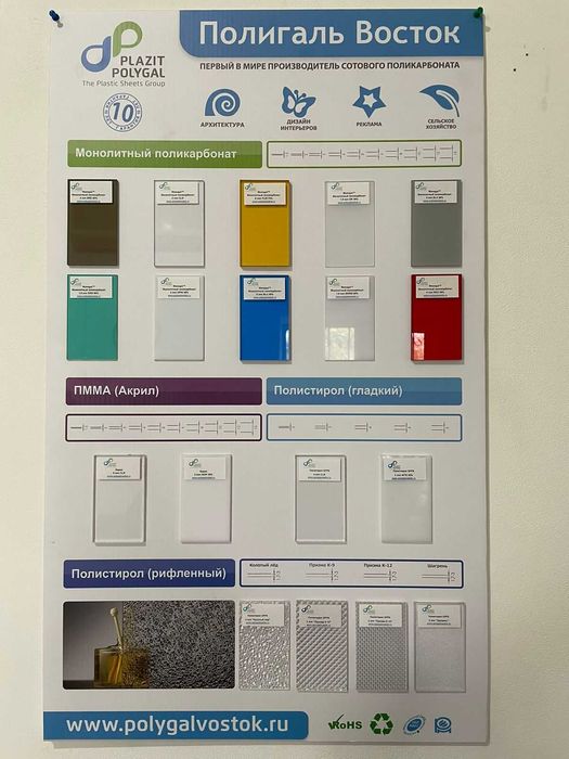 Поликарбонат, сотовый, монолитный, профилированный ,  ОРГ СТЕКЛО