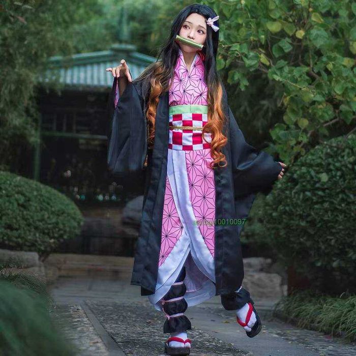 Аниме косплей перука Nezuko Kamado два цвята черно кафява