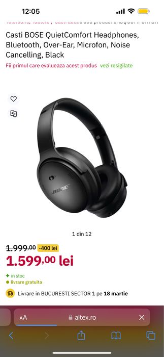 Casti Bose Quiet Comfort 3 Acoustic Noise Cancelling