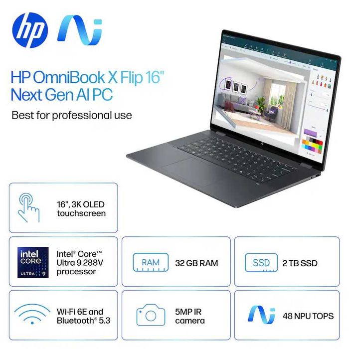 Laptop 2-in-1 HP Envy OmniBook X Flip 16" 3K OLED 120Hz Intel Ultra 9 288V 32GB Ram 2TB SSD Win11 Firma-Factura-Garantie Alien-Store