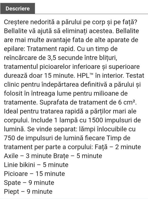 Dispozitiv epilare definitiva Silk`n BellaLite, nou