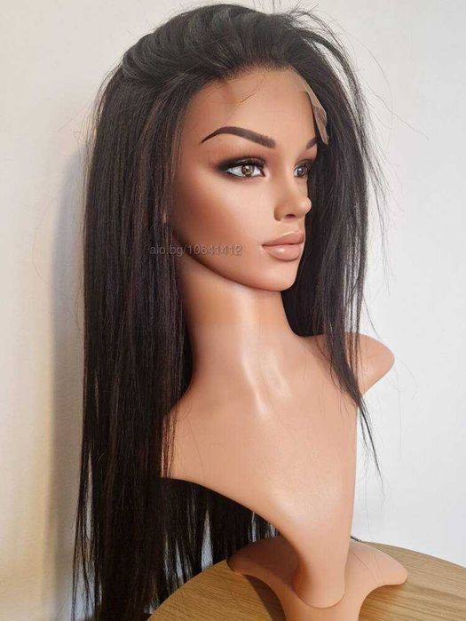 Черна перука от микс естествен косъм и примеси 70 см с Lace 4×4