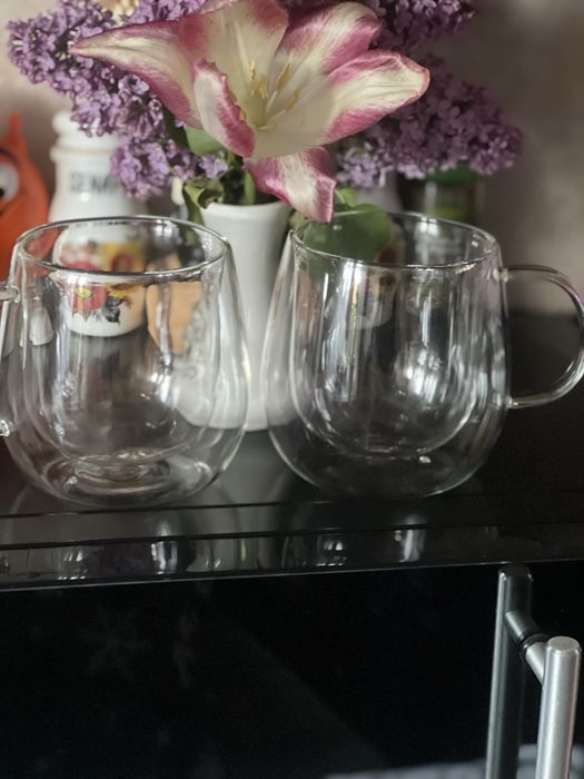 Set 2 căni din sticlă termorezistentă, design dublu perete