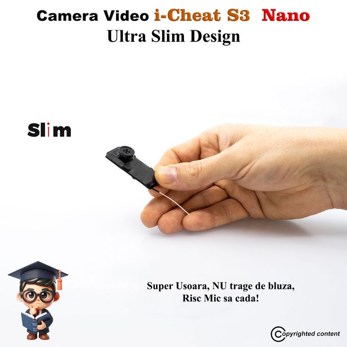 Sistem camera video în nasture S3Pro cu autofocus, plus cască copiat.