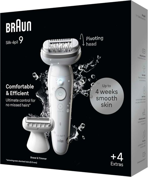 Епилатор Braun Silk·épil 9 9-041 за мокро и сухо, с въртяща се глава и гребен за подстригване
