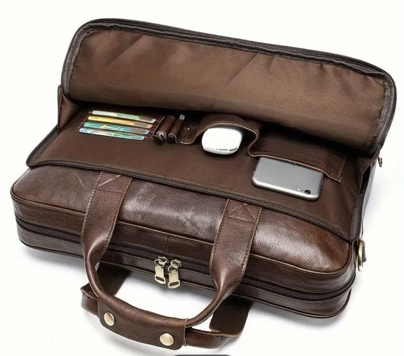 Мъжка кожена офис чанта за лаптоп 16” и бизнес пътувания -8% Промоция!