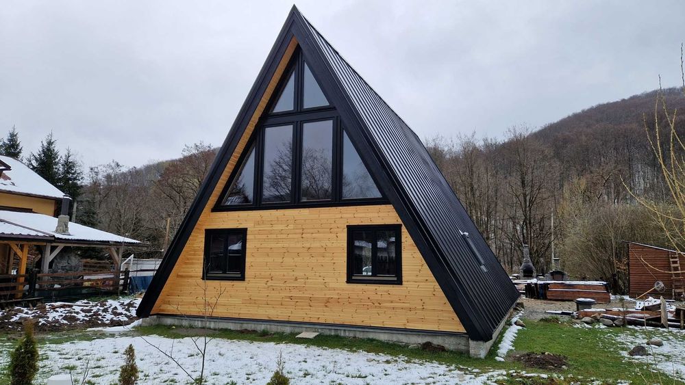 Cabana stil A-Frame, Casa, Foisoare si Terase din structura de lemn