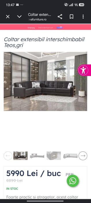 Coltar living extensibil ca nou
