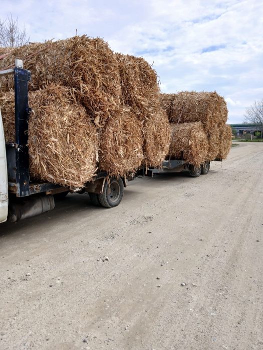 Vand baloți rotunzi de coceni cu iarba.