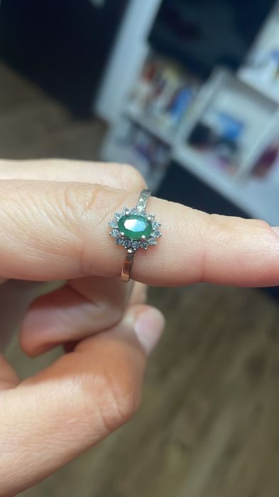 Veriga din aur alb de 18k cu smarald natural si diamante naturale