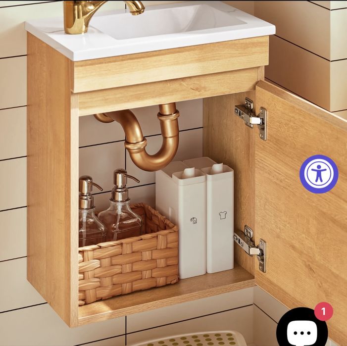 Set mobilier baie suspendat cu lavoar si oglinda-finisaj natur