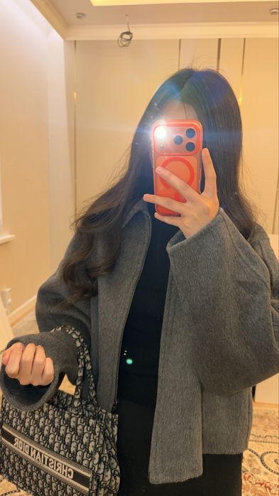 Укороченное пальто oversize серое