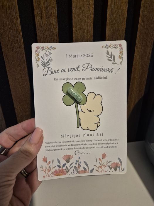 Martisor plantabil cu trifoi – pastila cu rasad, simbol noroc