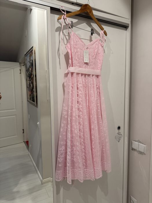 Rochie roz, dantela, ampla, S
