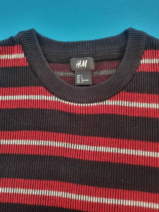 Vand pulovar H&M mc lunga barbat L  dungi rosu negru alb bbc100% nou