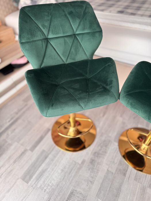 Scaune confortabile de bar, din catifea verde