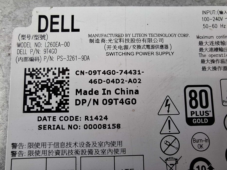 9T4G0 For AIO XPS 2720 all-in-one power supply 260W L260EA-00