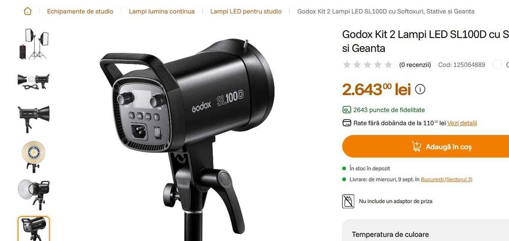 Godox SL100D Kit - lumini studio – 2x LED 100W + 2 Softboxuri + Stative + Geantă