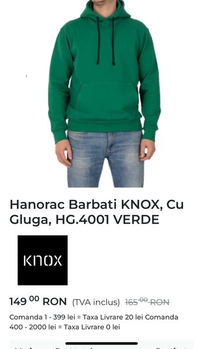 Hanorac verde knox marimea L. NOU