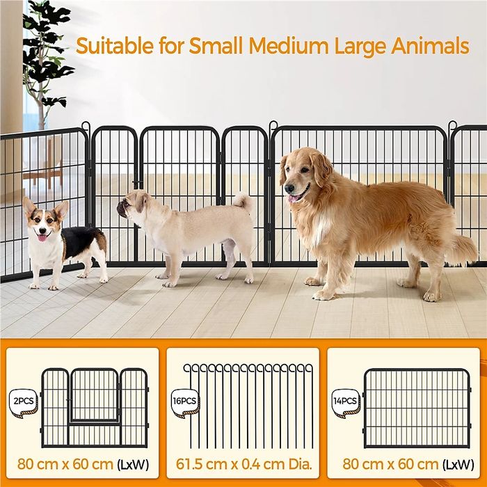 Yaheetech Голяма 16-панелена металена кошара за кучета и други домашни