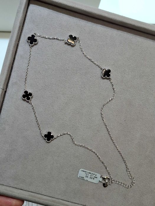 Сребърен комплект на Van Cleef - чисто нов - сребро и черен Оникс