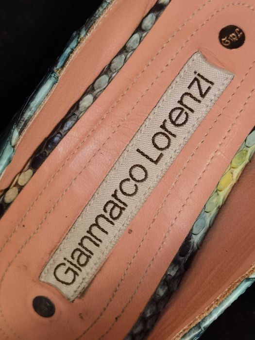 Pantofi lux stiletto toc metalic piele piton turcoaz Gianmarco Lorenzi