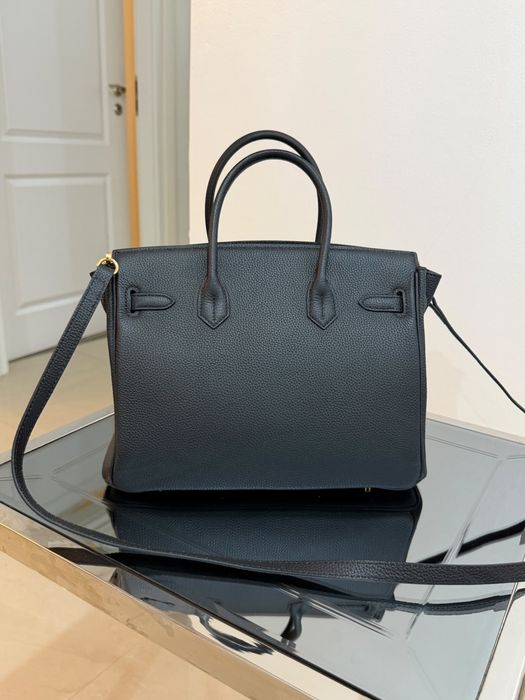 Geantă Hermès Birkin neagră – piele naturală, curea umăr, hardware auriu