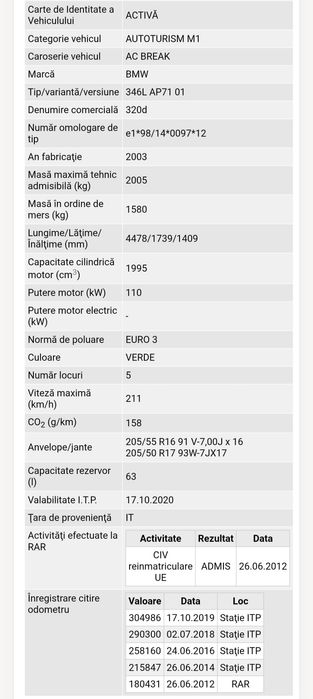 Vand BMW e46 320  touring din 2004