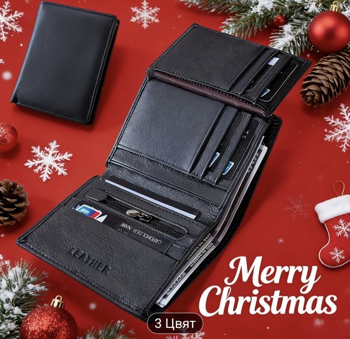 Истински кожен компактен портфейл