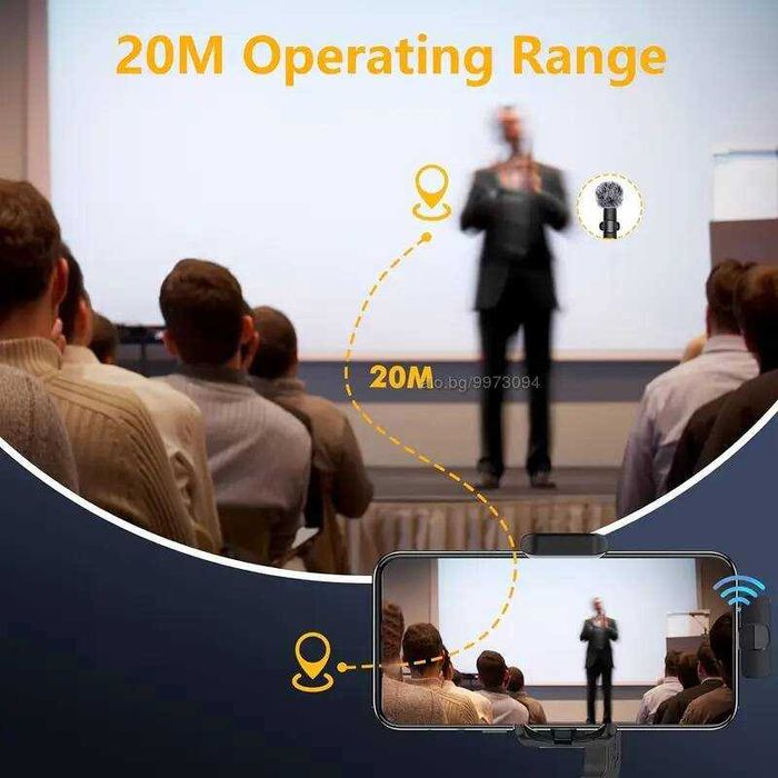 Комплект от 2 мини безжични микрофонa  за телефон, USB Type-C и IPhone