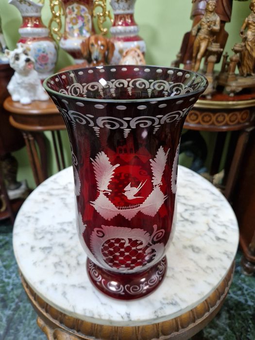 Уникална антикварна колекционерска кристална ваза Бохемия