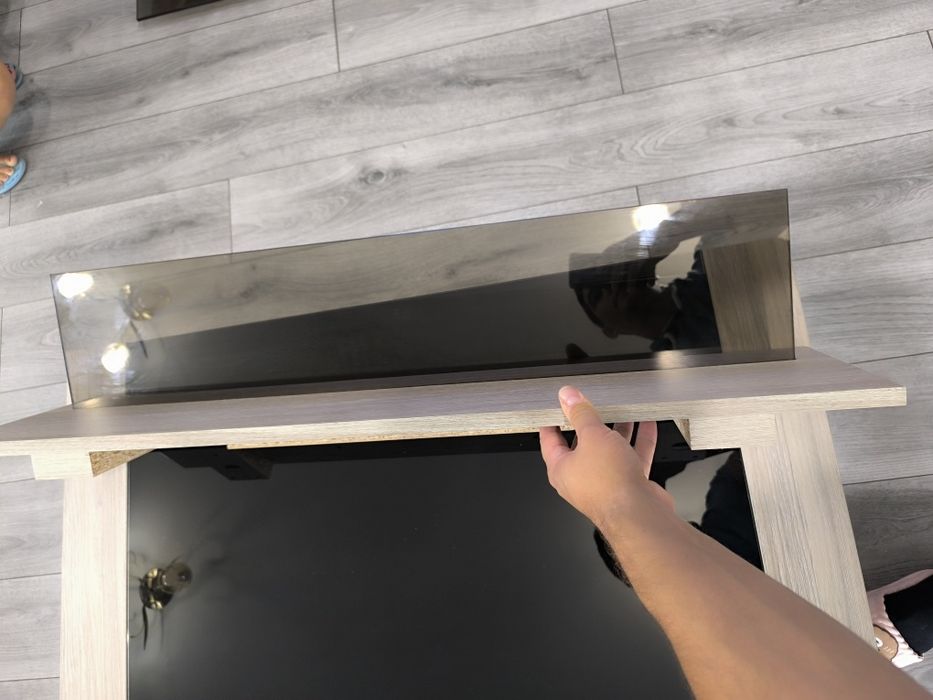 Set mobilier living – masă dining + măsuță cafea + 2 polițe perete, sticlă neagră