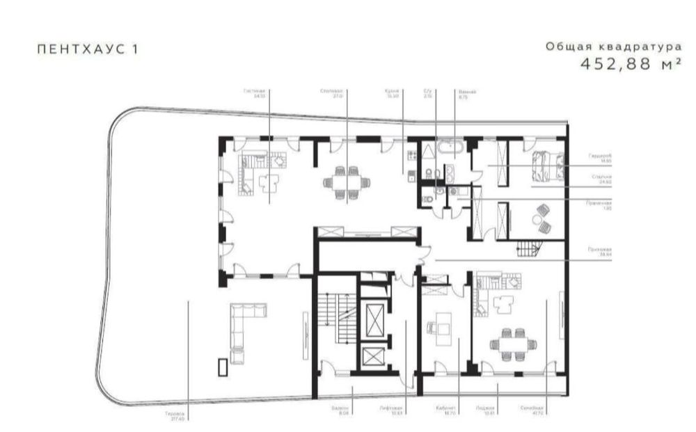 Элитный пентхаус в ЖК Infinity 8 комнат 455м²+217м² терраса коробка