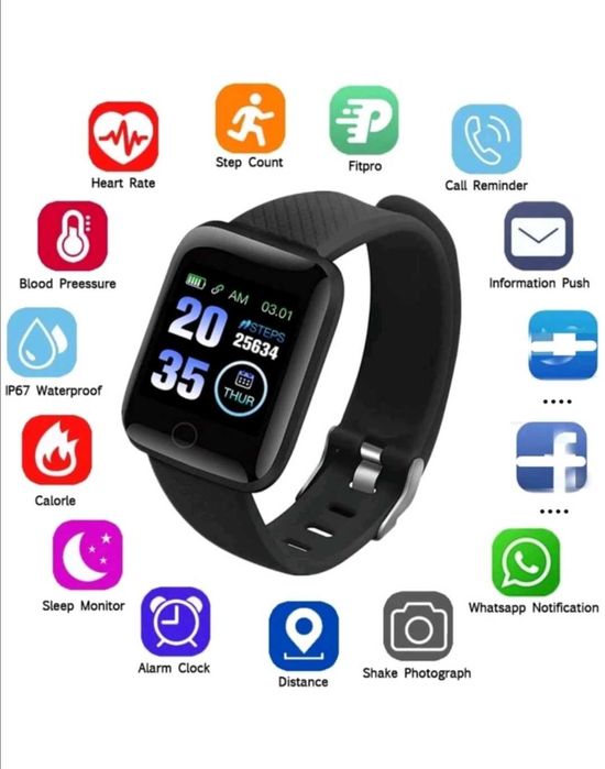 Водоустойчив смарт часовник smart с брояч на калории, крачки аларма