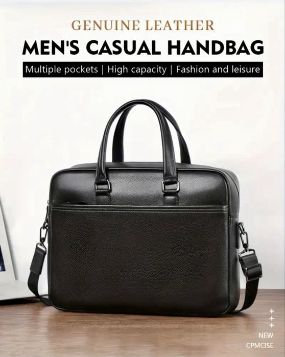 Мъжка луксозна кожена бизнес чанта (Офис Кежуал за лаптоп)Естест. кожа